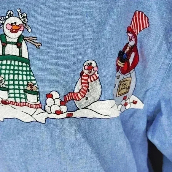 Whitefish Bay Vintage Christmas CMAS Denim Button Down Winter Snowman Size M - Picture 4 of 8